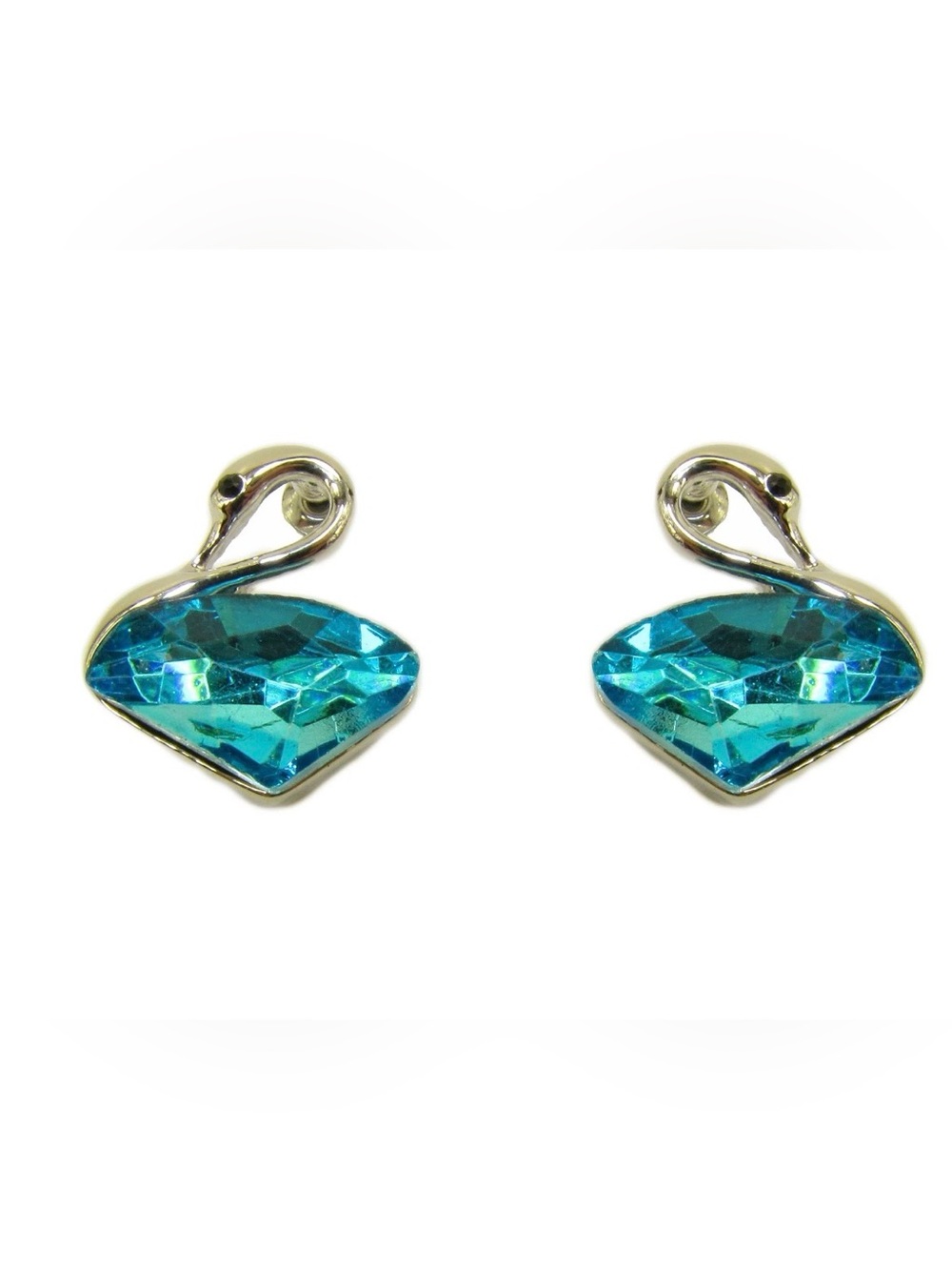 Swan Crystal Earrings in a Sparking Aqua Blue Crystal and Silver Finish - New